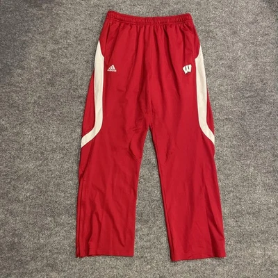 Wisconsin Badgers Warm Up Training Pants Mens L Red Adidas Climalite Zip Ankles - Image 1 of 4