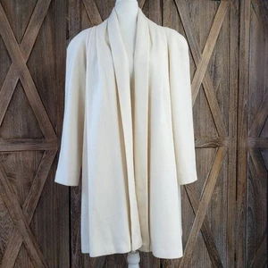 Vtg Alorna Dress Coat Women's 1X Ivory White Wool Blend Open Front Shoulder Pads - Picture 1 of 11