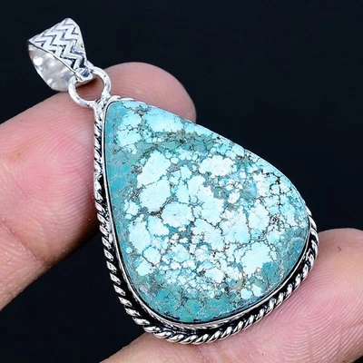 Colgante hecho a mano turquesa tibetana enchapado en plata 925 de 1,89" Foto 1 de 3