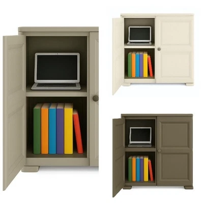 Armadio Basso 2 Ante da Esterno Mobile in Plastica Effetto Legno Balcone - Immagine 1 di 4