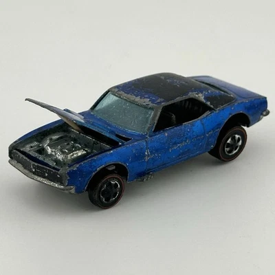 Vintage 1967 Hot Wheels Redline Custom Camaro Blue Black Top Brown Interior HK - Image 1 of 4