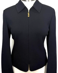 St.John  Collection black zip jacket logo zipper pull santana knit NWOT size 14 - Picture 1 of 3