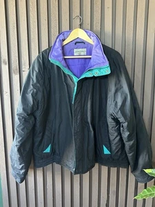 Vintage St. Johns Bay Unisex XL Ski Coat Jacket Black/Purple  80s Puffer Jacket  - Picture 1 of 9