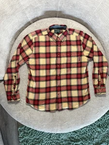 Woolrich Shirt Mens Large Red Tan Plaid Long Sleeve Button Front Pocket Outdoor - Picture 1 of 7