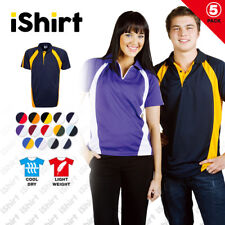 5PC X MENS POLO SHIRT 100% POLYESTER COOL DRY SIDE PANEL BREATHABLE SPORTY POLO