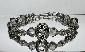 Sterling Artisan Crafted Bali Silver Bead Hook Bracelet 7” in - Picture 1 of 5