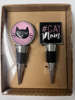 RARO VINTAGE! Tapones para botellas de vino MEOW & #CAT MOM (juego de 2) ¡y ENVÍO RÁPIDO GRATIS! Foto 1 de 4
