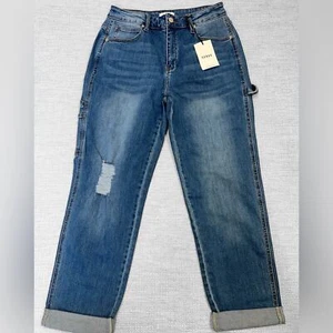 CEROS Jeans Women 29 Blue Denim High Rise Carpenter Ripped Rolled Cuffs Pockets - Picture 1 of 16