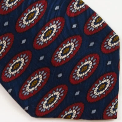 Corbata geométrica vintage Stonehenge azul rojo medallones 60x3,75 larga elegante Foto 1 de 4