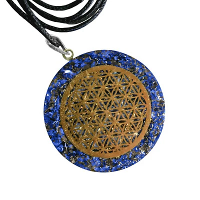Lapislázuli Flor de la Vida Colgante Orgón Energía Cobre Orgonita Collar Reiki Foto 1 de 4
