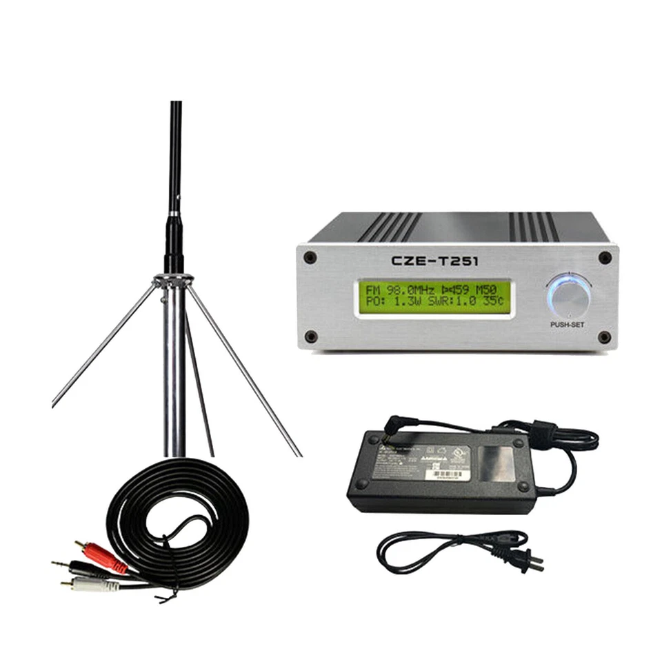Professional CZE-T251 25W FM transmitter stereo broadcast adjustable &GP Antenna - Image 1 of 4