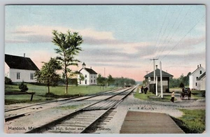 1910s Hancock Maine ME Railway Station School & Town Hall Horses RR Postcard UNP - Picture 1 of 4