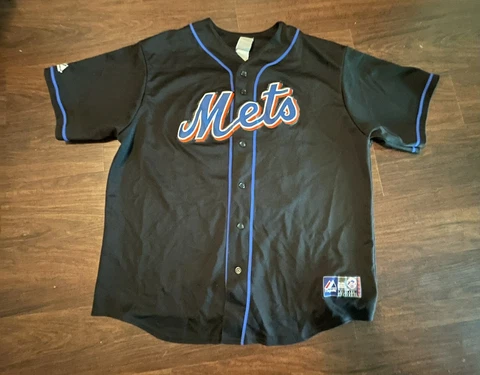 New York Mets Santana 57 Majestic Genuine Black Jersey Adult XXL Sewn Stitch Cover