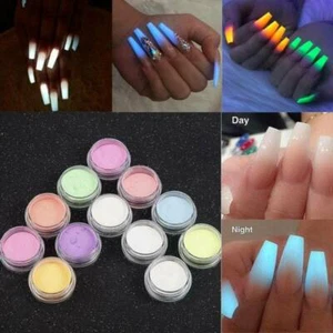 12-Colors Acrylic Luminous Fluorescent Powder Glow In the Dark Nails Art Pigment - Picture 1 of 12