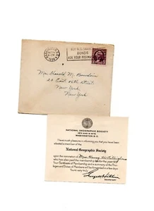 Certificado de membresía de la National Geographic Society 1937 con sobre - Imagen 1 de 1
