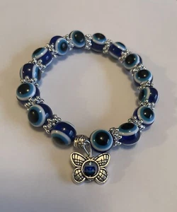 Schmetterling Charm böser Blick Perlenarmband Einheitsgröße - Bild 1 von 2