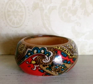 Retro Lucite Harz Kunststoff über Holz Paisley Grob Armreif Armband Hippie Boho - Bild 1 von 12