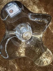 Blenko Amoeba Shape Clear Glass Taper Candle Holder with Original Label Ex Cond - Picture 1 of 5