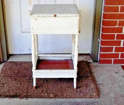 Beautiful Heywood Wakefield Victorian Wicker Sewing Stand -Dates from 1897 -1920 Cover
