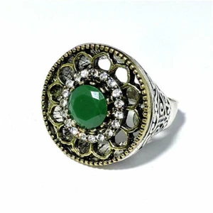 Onyx & Cubic Zirconia Art Deco Halo Ring 925 Tibetan Silver - Picture 1 of 5