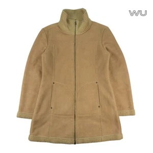 Replay Faux Sheepskin Lined Suede Long Jacket - Beige / Brown - Size L - Picture 1 of 4