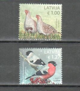 LATVIA 2021 BIRDS GREY PARTRIDGE & EURASIAN BULLFINCH COMP. SET OF 2 STAMPS MINT