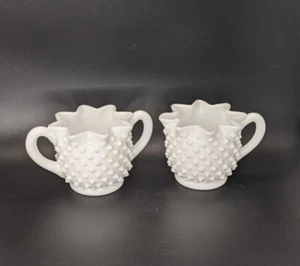 Fenton Juego de Azúcar y Crema Vidrio Leche Hobnail Estrella Prensada Blanco De Colección - Imagen 1 de 6