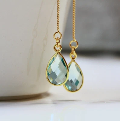 Ohrring Topas synthetisch Durchziehohrringe vergoldet Geschenk Frau Mutter - Bild 1 von 4