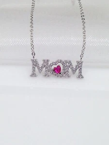 2Ct Round Lab-Created Ruby/Diamond Mom Heart Pendant 14k White Gold Finish - Picture 1 of 5