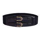 Elastic Wide Corset Belt Faux Leather Waist Belt Metal Double Pin Buckle Vintage