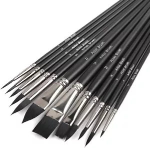 Artist Paint Brush Set of 12 Art Brushes for Watercolor Acrylic Gouache - Picture 1 of 8
