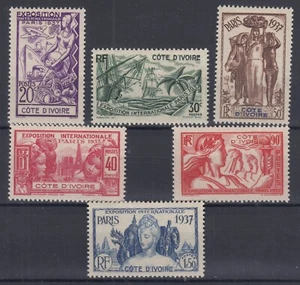 TIMBRE COTE D' IVOIRE SERIE EXPO 1937 N° 133/138 NEUFS * GOMME TRACE CHARNIERE - Picture 1 of 2
