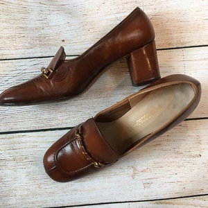 Vintage Florsheim Damenschuhe braun Leder Blockabsatz Oxford-Schuhe 5,5 N AA - Bild 1 von 10