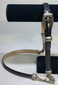 Vintage Brighton Engraved Silver Links Black Leather Belt 43903 Womens M 30 - Picture 1 of 5