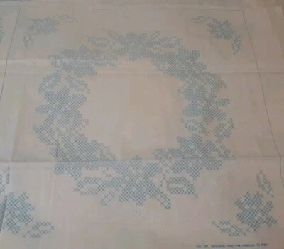 Vintage Cross Stitch Pattern Preprinted White Fabric 18 Squares 17.25" x 17.25"  - Image 1 of 4