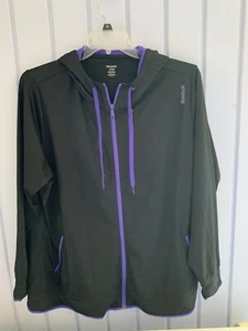 Reebok Hoodie Womens size 22/24 Mock Neck Full Zip Black/purple Trim PlayDry. - Picture 1 of 7