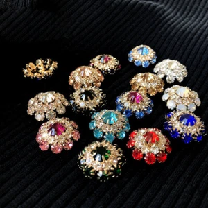 2pcs 21mm Rhinestone Crystal Flower Buttons One Hole Shiny Crystal Sewing Craft - Picture 1 of 21
