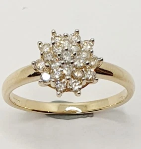 9ct Diamond Cluster Half Carat Dome Ring 375 Yellow Gold Size O Hallmarked - Picture 1 of 21