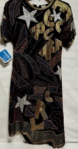 SWEELO Vintage Rock & Roll Pailletten Kleid Gr. S/M reine Seide Handarbeit - Bild 1 von 22