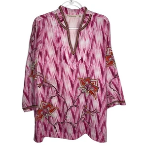 Blusa Top Kimono Altea Ikat Rosa Talla Grande Soft Surroundings Para Mujer Cuentas - Imagen 1 de 9