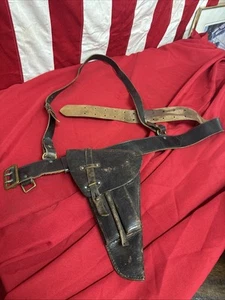 Swedish Army Leather Belt And Shoulder Strap w/ Lahti Pistol Holster A128 - Picture 1 of 12