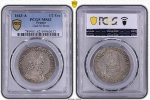 France - Louis XIII - 1/2 Ecu 1643A - PCGS MS62 - TOP POP - Picture 1 of 1