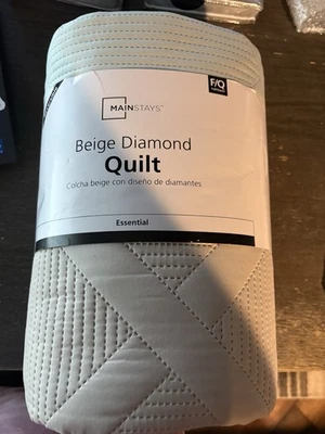 Edredón Mainstays Beige Diamante Reversible Completo/Reina 86”x90”. Foto 1 de 2