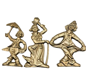 Vintage Messingguss Zirkus Clowns Wandbehang Plaketten 3er Set - Bild 1 von 8