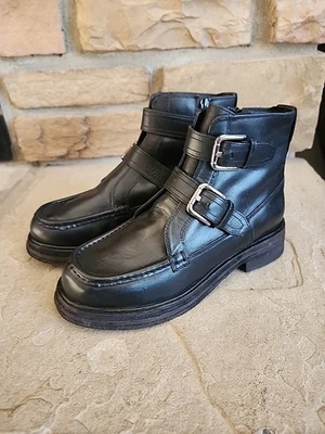 Free People Isla Moto Boots Womens 7.5 Black Leather Zip Ankle Bootie  NEW - Image 1 of 4