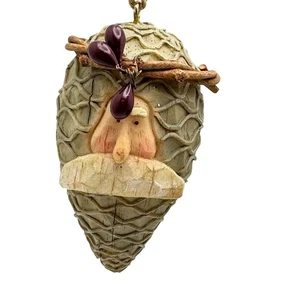 Cabeza de Papá Noel imitación madera resina bellota 3" Navidad vacaciones adorno de colección - Imagen 1 de 7