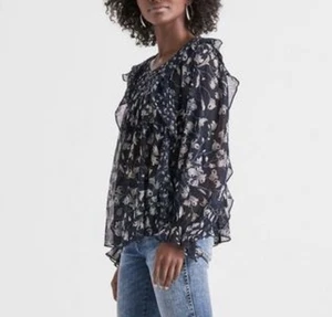 Lucky Brand Cottage Core Boho Bohemian Floral Bluse Gr. L blau - Bild 1 von 7