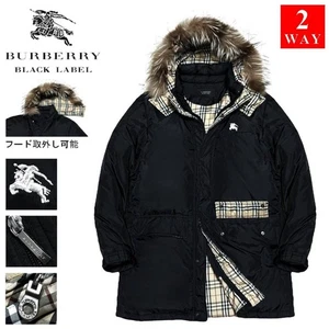 Men size L BURBERRY Black Label BIG Horse Embroidery Nova Check Real Fur 2WAY P - Picture 1 of 10