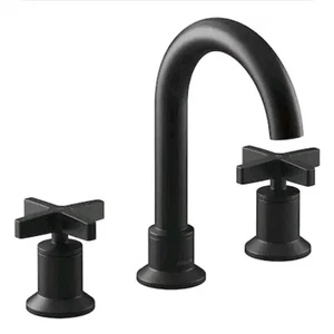 Kohler Premise Mid Century Modern Widespread Bathroom Faucet BLACK Cross Handles - Picture 1 of 8