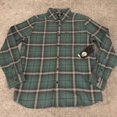 Volcom Shirt Mens Medium Green Caden Plaid Flannel Classic Fit Long Sleeve NEW - Image 1 of 4